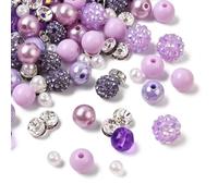 KitBeads 200Pcs Purple Acrylic Resin Polymer Clay Rhinestone Rondelle Beads Kits Irregular Round Beads for Jewellery Making Necklace Bracelet Decorations