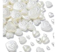 KitBeads 200pcs Random Acrylic Heart Beads ABS Imitation Pearl Heart Shaped Beads White Flower Valentine Beads for Bracelets Jewellery Making Bulk