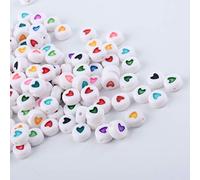 KitBeads 200pcs Random Acrylic Heart Beads Flat Round Letter Beads Colorful Love Heart Pattern Disc Loose Beads for Jewelry Making Bracelets Bulk