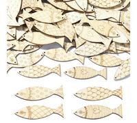 KitBeads 200pcs Random Wooden Fish Cutouts Unfinished Sea Animal Charms Undyed Ocean Wood Fish Craft for DIY Paint Crafts Home Garden Décor
