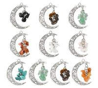 KitBeads 20Pcs 10 Colors Gemstone Chips Pendants Charms Antique Silver Crescent Moon Charms for DIY Necklace Bracelet Earrings Jewelry Making