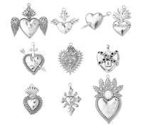 KitBeads 20Pcs 10 Styles Sacred Heart Charms Tibetan Antique Gothic Sword Love Heart Charms for Bracelet Earring Necklace Jewelry Making Crafts Bulk