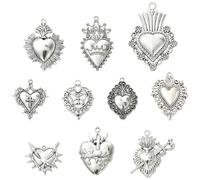 KitBeads 20Pcs 10 Styles Tibetan Heart Charms Alloy Gothic Sacred Heart Charm Sword Love Pendants for Jewelry Making Bracelets Earrings Necklace Bulk