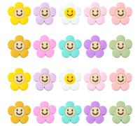 KitBeads 20Pcs 10Styles Daisy Silicone Flower Beads Rainbow Happy Face Beads Colorful Floral Rubber Beads for Jewellery Making Keychain Pens Crafts Bulk