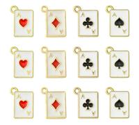 KitBeads 20pcs 4 Styles Enamel Rectangle Poker Charms Ace of Shapes Playing Card Charms Heart Diamond Club for Jewellery Making Bracelets Crafts Bulk