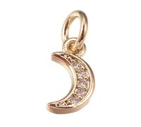 KitBeads 20Pcs Cubic Zirconia Crescent Moon Charms Brass Mini Celestial Golden Color Pendants for Jewelry Making Bracelets Earrings Necklace Bulk