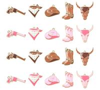 KitBeads 20pcs Enamel Western Cowboy Charms 10 Styles Gun Boot Hat Cattle Charms Brown Pink Cowgirl Charms for Jewellery Making Bracelets Necklace Bulk