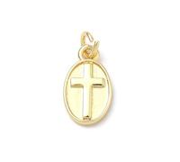 KitBeads 20Pcs Golden Cross Flat Oval Shape Charms Mini Brass Jesus Dangle Charm for Jewelry Making Necklace