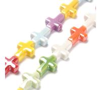KitBeads 20Pcs Random Porcelain Cross Beads Colourful Ceramic Jesus Religious Crucifix Beads for Jewellery Making Bracelets Necklaces Pens Crafts