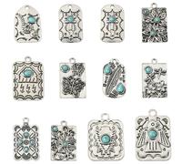 KitBeads 24Pcs 12 Styles Tibetan Rectangle Card Charms Vintage Synthetic Turquoise Charms Bobo Western Charms for Jewelry Necklaces Earrings Making