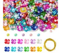 KitBeads 250Pcs Random Flower Bead Caps Acrylic Imitation Pearl Round 4-Petal Cherry Blossom Beads with Cooper Wire for Jewellery Making Earrings Bracelets Crafts Bulk