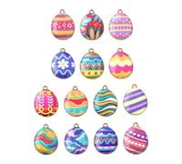 KitBeads 28Pcs 14 Styles Easter Egg Charms Enamel Spring Daisy Flower Egg Charm Stripe Easter Charms for Jewelry Making Bracelets Necklaces Crafts