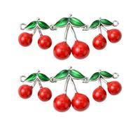 KitBeads 2Pcs Enamel Cherry Connector Charms Three Red Cherries Linking Fruit Charms for Bracelets Necklaces Jewellery Making Crafts Bulk