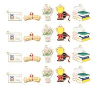 KitBeads 30Pcs 5 Styles Enamel Graduation Charms Trophy Flower Bouquet Charms Bachelor Hat Book Charms for Jewellery Making Bracelets Necklaces Bulk