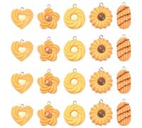 KitBeads 30Pcs 5 Styles Resin Biscuit Charms Sweet Dessert Food Charms 3D Heart Cookie Baking Charms for Jewellery Making Bracelets Necklaces Bulk