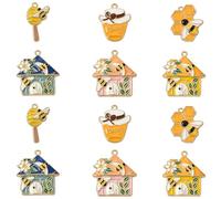 KitBeads 30Pcs 6 Styles Bee Honeycomb Charms Enamel Home of Flower Honeybee Charms Bulk for Jewelry Making Bracelets Necklaces Earrings Crafts