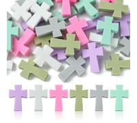 KitBeads 30Pcs 6 Styles Cross Silicone Beads Jesus Faith Focal Beads Rubber Crucifix Religion Beads for Keychains Jewellery Making Pens Bracelets Bulk