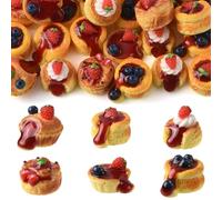 KitBeads 30Pcs 6 Styles Miniature Figurines Resin Imitation Cake Ornaments Mini Food Egg Tart No Hole Beads Display for DIY Crafts Landscape Accessories Kitchen Home Decor