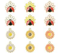 KitBeads 30pcs Enamel Lady Bug Charms 6 Styles Spring Flower Insect Charms Colourful Daisy Charms for Jewellery Making Bracelets Necklace Crafts Bulk