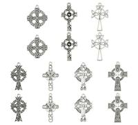 KitBeads 35Pcs 7 Styles Tibetan Celtic Cross Charms Antique Silver Crucifix Irish Charms Religion Trinity Knot Charms for Jewelry Making Bulk