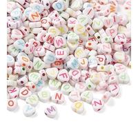 Kitbeads 3600Pcs Acrylic Heart Shaped Letter Beads A-Z White Flat Round Alphabet Beads for Bracelets Jewelry Making