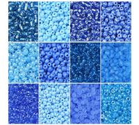 KitBeads 3600pcs Random 3mm Glass Seed Beads Sea Royal Blue Seed Bead Kits Tiny Light Blue Pony Beads for Jewellery Making Bracelets Necklaces Bulk