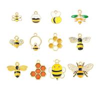 KitBeads 36Pcs 12 Styles Bee Honeycomb Charms Enamel Honeybee Pendant Charms for Jewellery Making Necklaces Bracelets Crafts DIY Supplies