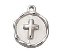 KitBeads 3Pcs Stainless Steel Cross Round Charm Flat Jesus Religious Charms for Bracelet Necklace Earrings