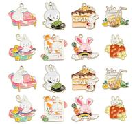 KitBeads 40pcs 8 Styles Enamel Rabbit Charms Colorful Sweet Strawberry Cake Bunny Charms Easter Cute Animal Charms for Jewelry Making Bulk