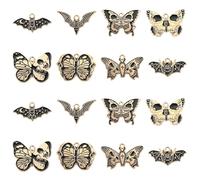 KitBeads 40pcs Enamel Luna Moth Charms 8 Styles Skull Butterfly Charms Blooding Sucking Bat Gothic Charms for Jewellery Making Bracelets Necklace Bulk