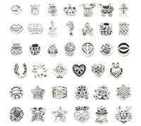 KitBeads 40Pcs Random Tibetan Metal Spacer Beads Mixed Shape Love Heart Round Flower Star Large Hole Beads for Crafts Bracelets Jewelry Making Bulk
