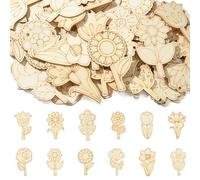 KitBeads 48Pcs Random Wooden Tulip Floral Cutouts Unfinished Flower Wooden Cutouts Sunflower Rose Blank Wood Flower Slices for DIY Painting Crafts