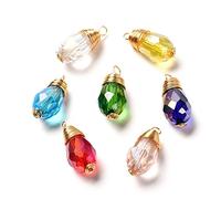 KitBeads 49Pcs Colorful Faceted Teardrop Glass Charm Water Drop Crystal Dangle Pendants with Copper Wire for Jewelry Making Bracelets Earrings Necklace Bulk
