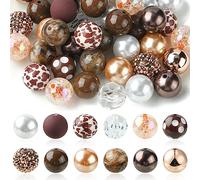 KitBeads 50pcs 20mm Colorful Chunky Beads Amber Brown Gum Ball Beads Mixed Styles Acrylic Round Ball Bubblegum Beads for Jewelry Making Buklk