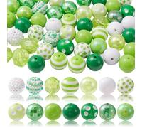 KitBeads 50pcs 20mm Green Tone Round Chunky Bubblegum Round Ball Beads Clover Leaf Colourful Round Acrylic Beads for Jewellery Making Bulk