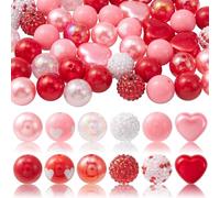 KitBeads 50pcs 20mm Red Theme Round Chunky Bubblegum Round Ball Beads Heart Shaped Colourful Round Acrylic Beads for Jewellery Making Bulk
