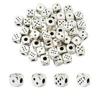 KitBeads 50Pcs 7mm Tibetan Dice Beads Cube Dice Spacer Bead Large Hole Metal Beads for Jewelry Making Bracelets Necklaces Keychains Crafts Bulk
