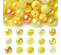 KitBeads 50Pcs Random 20mm Yellow Bubblegum Beads Round Faceted Rhinestone Beads Fall Chunky Gumball Beads for Jewellery Making Keychains Pens Kits
