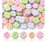 KitBeads 50Pcs Random Four Leaf Clover Beads Two Tone Acrylic Spring Lucky Shamrock Beads for Bracelets Pens Keychains Jewellery Making Crafts