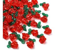KitBeads 50Pcs Red Rose Flower Transparent Acrylic Charms Cute 3D Leaf Flower Floral Pendants for DIY Jewelry Making Bracelets Earrings Necklace Bulk