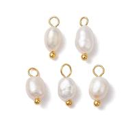 KitBeads 50Pcs White Potato Oval Charms Natural Freshwater Pearl Round Pendants with Brass Loops for Jewelry Making Bracelets Earrings Necklace Bulk
