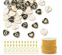 KitBeads 52Pcs 2 Styles Black White Heart Letter Charms for Jewellery Making Enamel Initial Alphabet Charms for Bracelets Cup Wine Glass Drink Markers