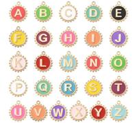 KitBeads 52Pcs 26 Styles Colourful A to Z Letter Charms Golden Round Initial Alphabet Charms for Keychains Bracelets Earrings Jewellery Making Crafts