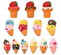 KitBeads 52Pcs Resin Ice Cream Cabochons Colourful Summer Dessert Food Cream Cone Flatback Charms for Crafts Scrapbooking DIY Phone Case Decor