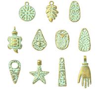 KitBeads 55Pcs Green Bronze Teardrop Oval Round Charms Antique Green Patina Leaf Turtle Starfish Charms for Necklaces Bracelets Jewelry Making