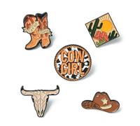 KitBeads 5Pcs 5 Styles Cowgirl Enamel Pins Desert Aniaml Cow Badge Western Boots Hat Brooches for Suit Shirt Collar Jewellery Decoration