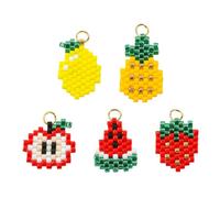 KitBeads 5Pcs Apple Watermelon Lemon Pineapple Strawberry Charms for Jewelry Glass Seed Beaded Summer Fruit Pendants for Bracelets Necklaces Crafts