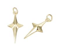 KitBeads 5pcs Brass 4-Point Star Charms Real 18K Gold Plated North Star Charms with Jump Rings for Jewelry Making