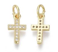 KitBeads 5Pcs Brass Tiny Cross Charms Gold Plated Jesus Cubic Zirconia Christian Crucifix Charms for Jewellery Making Necklaces Bracelets Earrings Crafts Bulk