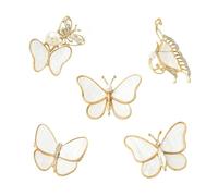 KitBeads 5Pcs Golden Butterfly Brooches Alloy Rhinestone White Shell Insect Badge Pins for Backpack Clothes Birthday Jewelry Crafts Bulk